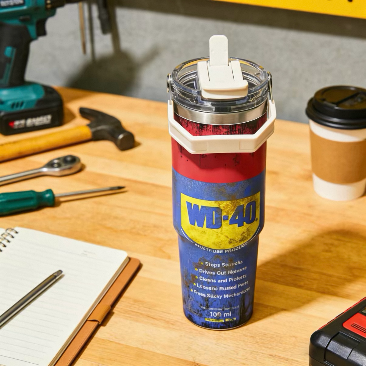 WD-40造型 作舊 手提保溫杯 雙飲杯 不锈鋼 850ml