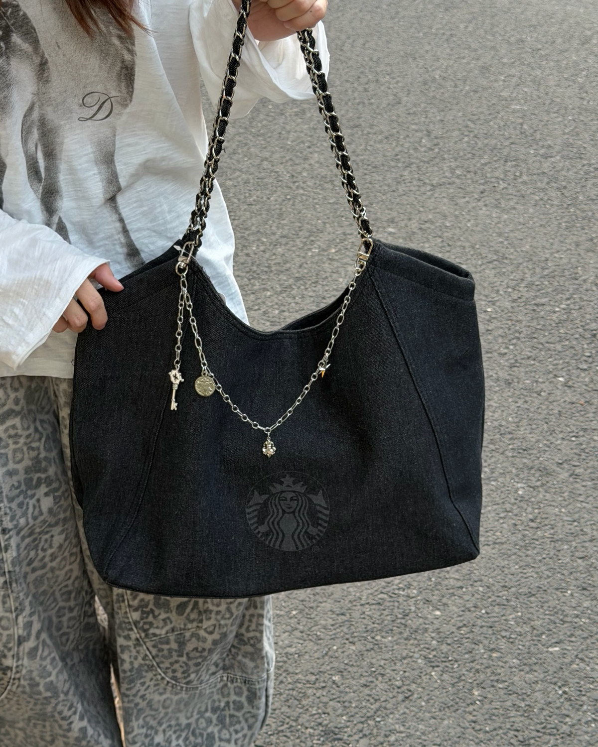 STARBUCKS 星巴克 芭蕾龐克系列 黑色 鏈條 大容量托特包