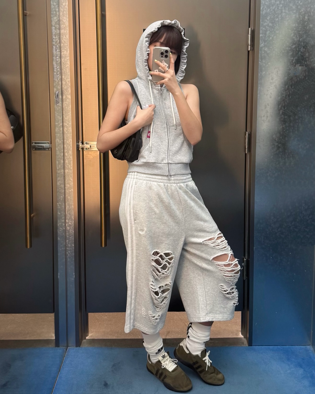 ADIDAS ORIGINALS KNIT JORTS 灰色 七分褒 寬鬆 破褒 破壞風 LC6461