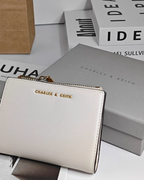 CHARLES & KEITH 小CK 象牙白 巧克力棕 拉鏈短夾 錢包 CK6-10680907