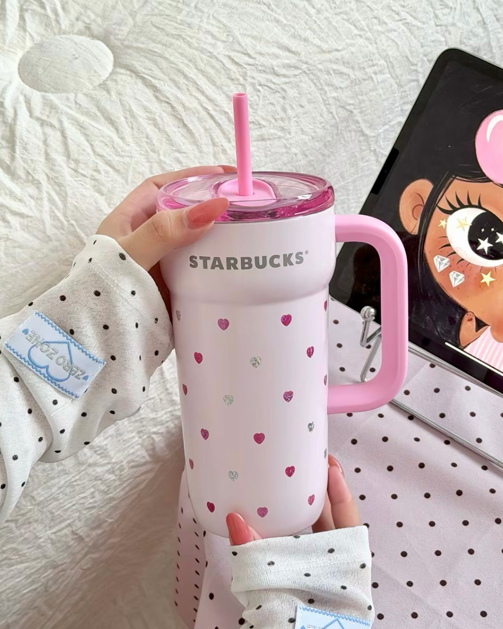 STARBUCKS 星巴克 星動告白系列 不鏽鋼吸管杯 粉色 愛心 禮盒 670ml