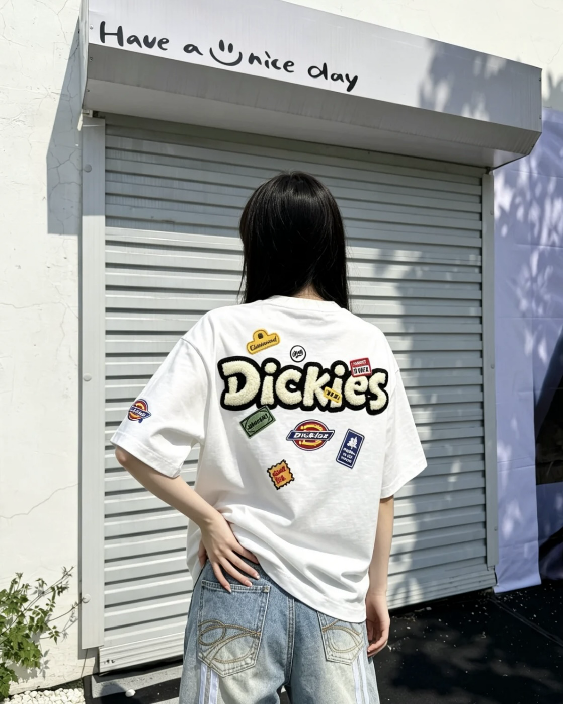 DICKIES 嚊哈塗鴉貼紙 美式 寬鬆 圓領 短袖 短Tee 上衣 藏青 黑色 白色