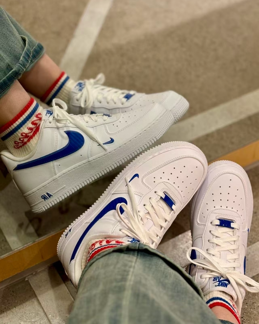 NIKE AIR FORCE 1 '07 皇家藍白 刺繡小勾 碳纖維勾 低筒休閑鞋 男鞋 IV5732-100