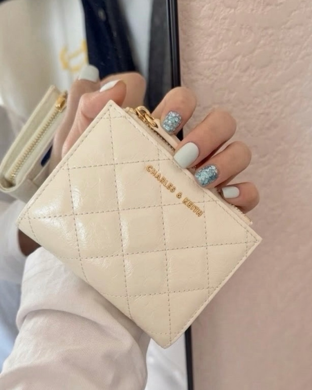 CHARLES & KEITH 小CK Alva 菱格紋 綎縫 拉鏈 短夾 錢包 CK6-10770729