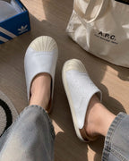 Adidas Original Adimule 白色 貝殼頭 皮革 勃肯鞋 拖鞋 懶人鞋 包頭鞋 LC0412