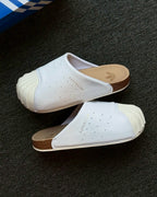 Adidas Original Adimule 白色 貝殼頭 皮革 勃肯鞋 拖鞋 懶人鞋 包頭鞋 LC0412