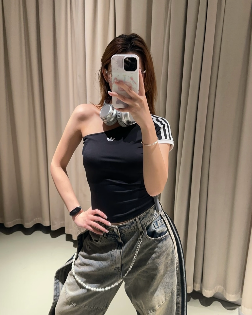 ADIDAS ADILENIUM 5.0 斜肩削肩合身不對稱短袖上衣黑色KY5180粉棕KY518