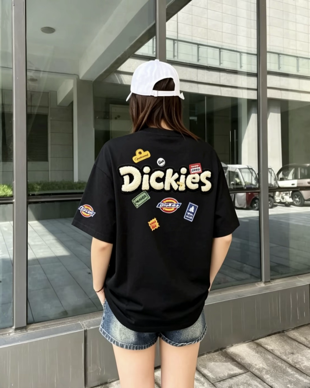 DICKIES 嚊哈塗鴉貼紙 美式 寬鬆 圓領 短袖 短Tee 上衣 藏青 黑色 白色