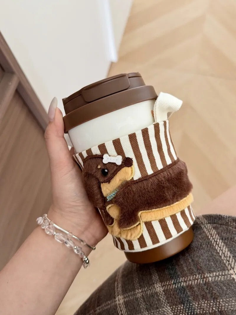 STARBUCKS 星巴克 奶油棕 臘腸狗狗 隨行杯 贈毛絨杯套 380ML