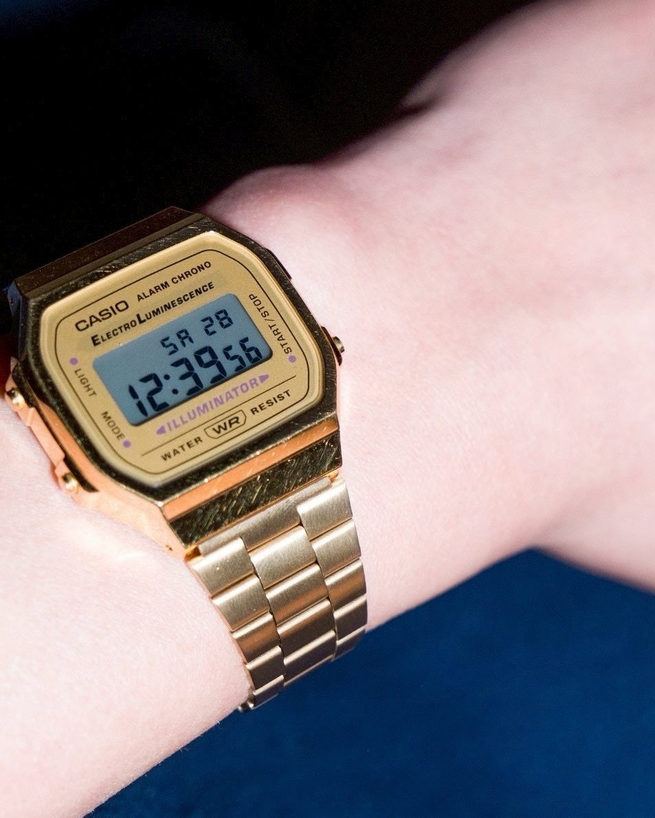CASIO 卡西歐 VINTAGE A168 金色復古數位多功能防水可調式錶帶手錶小方錶