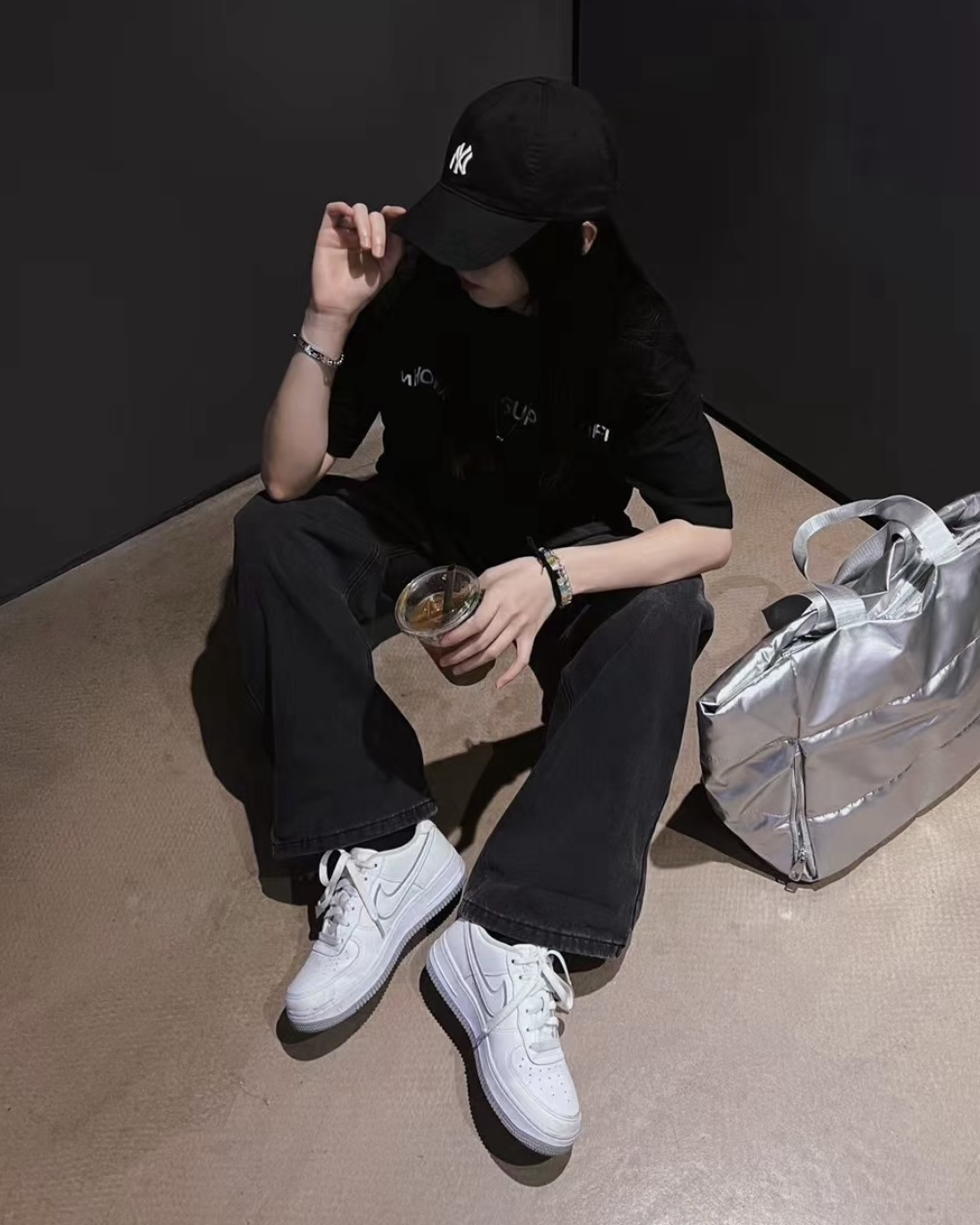NIKE AIR FORCE 1 LOW GS 白灰 滾邊 低筒休閑鞋 大童鞋 女鞋 DX5805-100