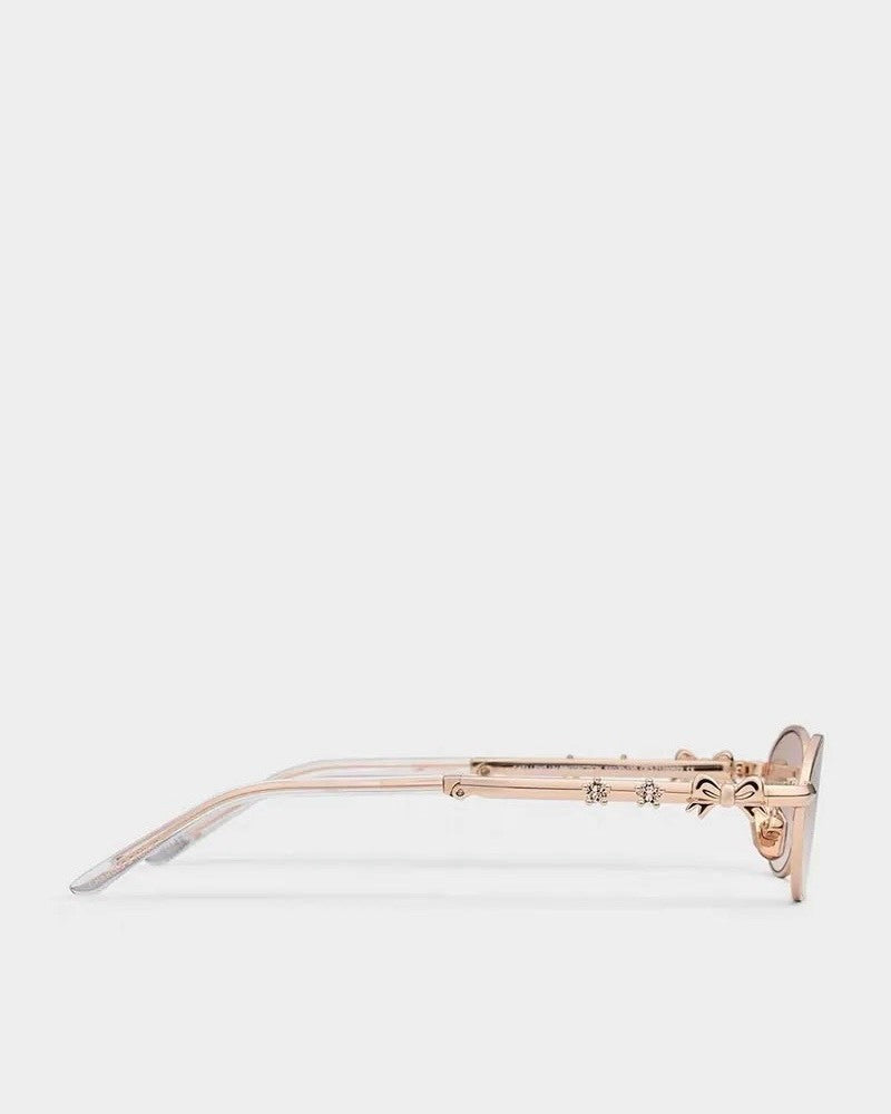 CHARLES & KEITH 小CK 蝴蝶結 粉水晶 折疊式 銀框 眼鏡 銀色