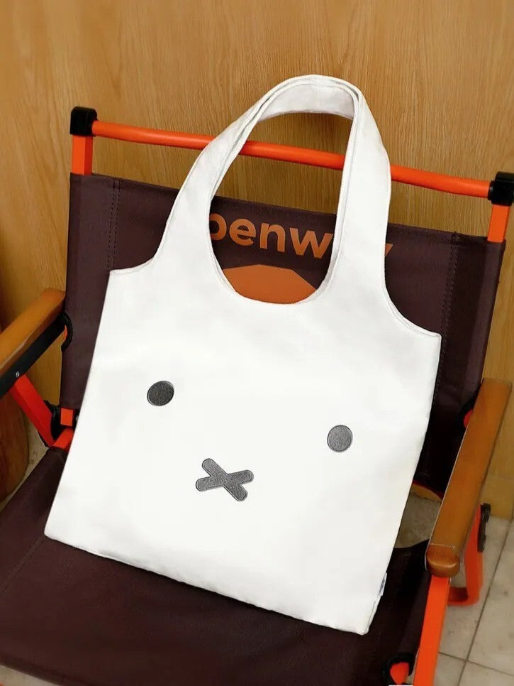 正版授權MIFFY 刺繡 大臉米菲 帆布 白色 托特包