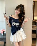 ADIDAS ORIGINALS 美式露肩吊帶蕊絲球衣寬鬆短袖上衣 深藍KU4756 玫瑰粉KU4757