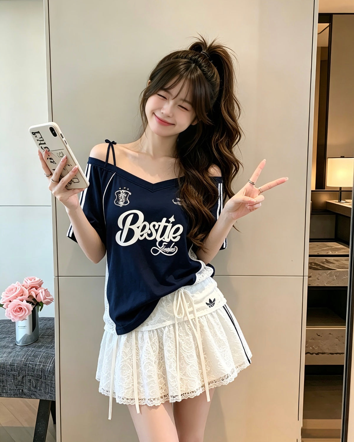 ADIDAS ORIGINALS 美式露肩吊帶蕊絲球衣寬鬆短袖上衣 深藍KU4756 玫瑰粉KU4757