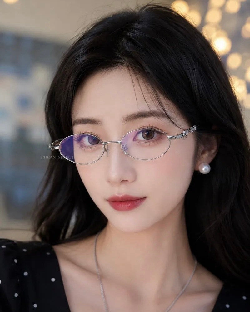 CHARLES & KEITH 小CK 蝴蝶結 粉水晶 折疊式 銀框 眼鏡 銀色