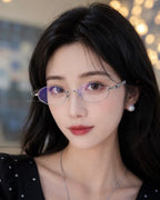 CHARLES & KEITH 小CK 蝴蝶結 粉水晶 折疊式 銀框 眼鏡 銀色