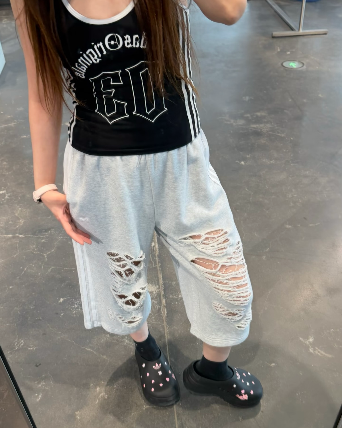 ADIDAS ORIGINALS KNIT JORTS 灰色 七分褒 寬鬆 破褒 破壞風 LC6461