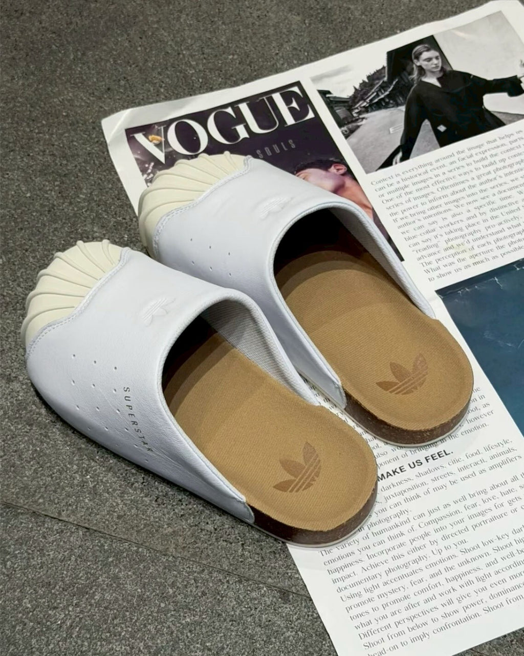 Adidas Original Adimule 白色 貝殼頭 皮革 勃肯鞋 拖鞋 懶人鞋 包頭鞋 LC0412