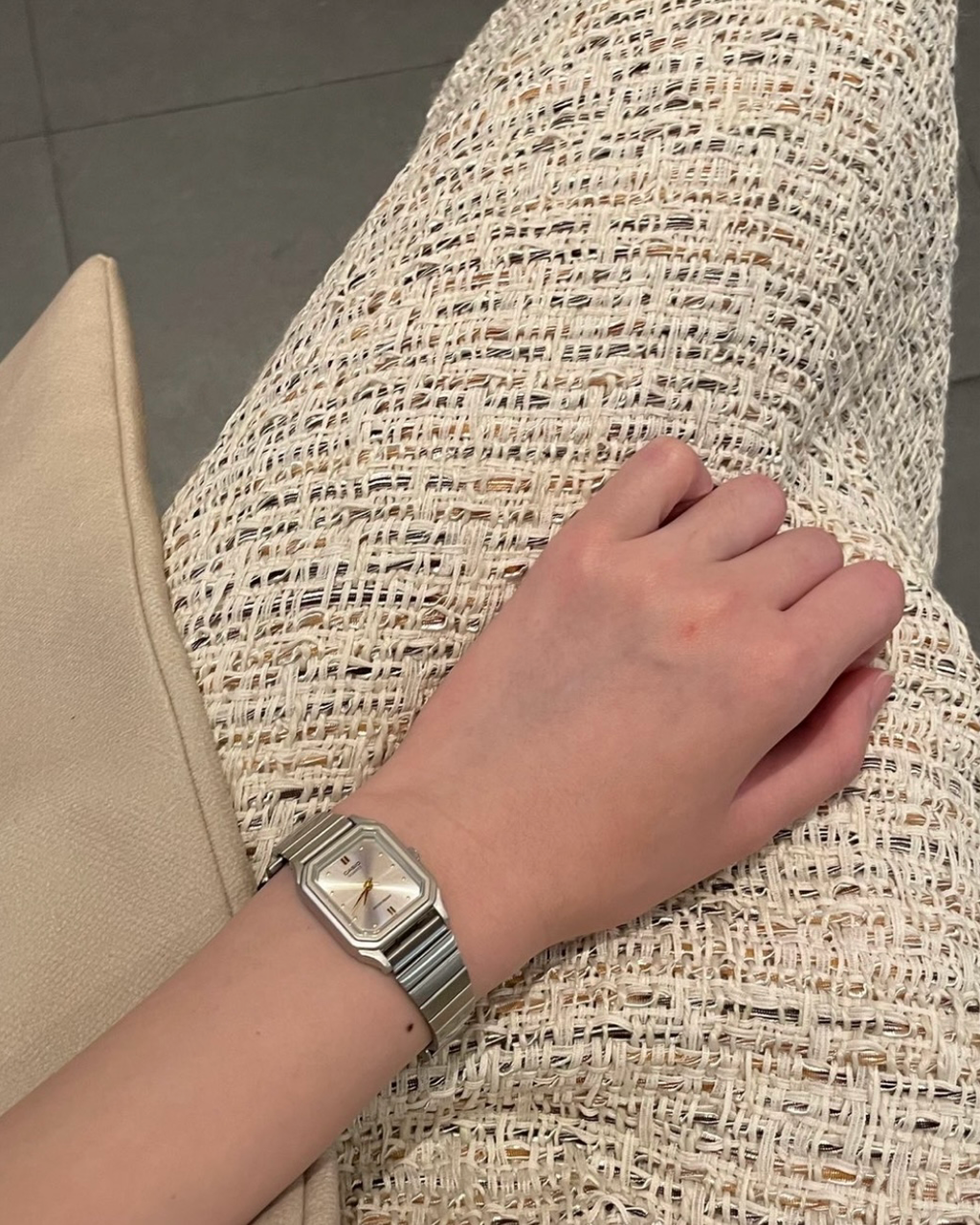 CASIO 卡西歐 VINTAGE系列 不锈鋼小方塊 銀色 復古 石英機芯 女錶