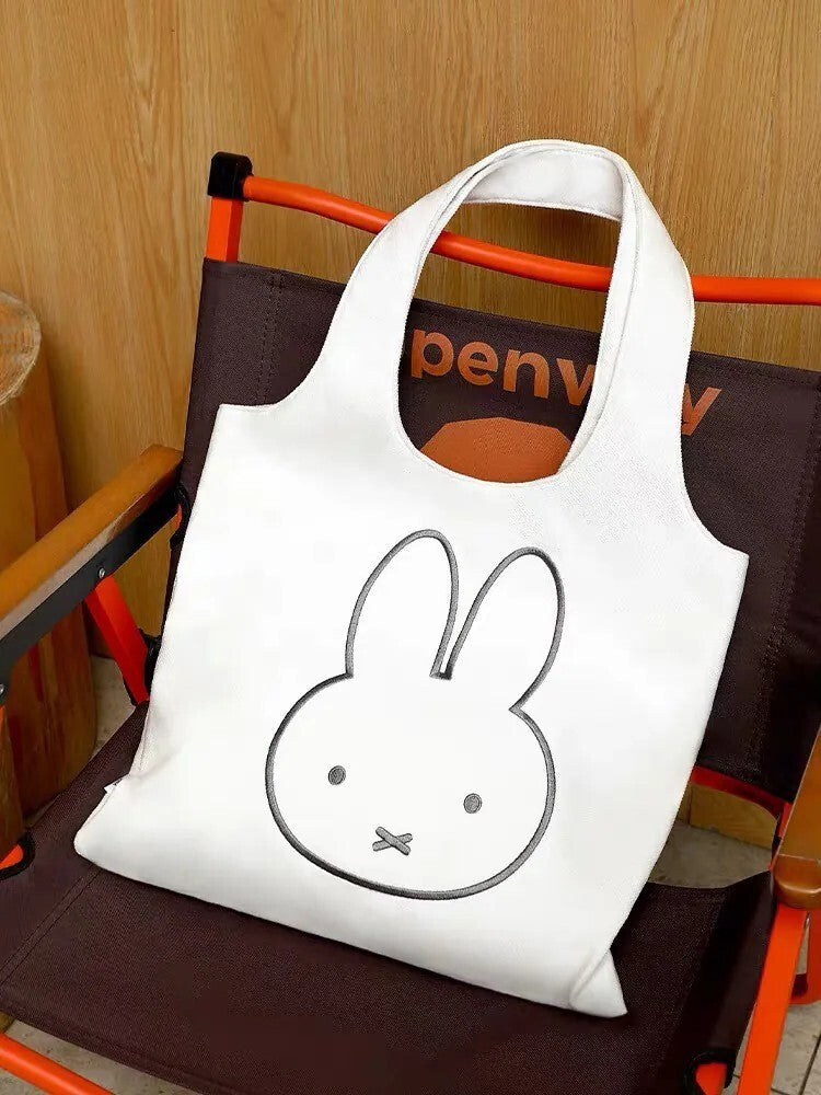正版授權MIFFY 刺繡 大臉米菲 帆布 白色 托特包
