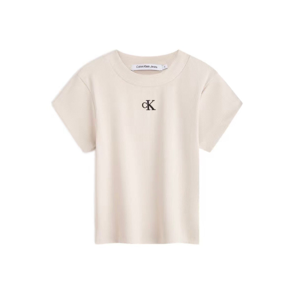 CALVIN KLEIN 刺繡螺紋 CK 短版 短袖 短Tee 上衣 ZW02588