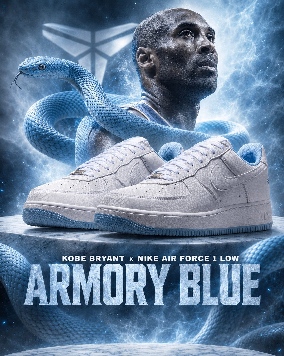 Nike x Kobe Bryant AF1 淺藍白 蛇麟 刺繡 科比 曼巴 低筒休閑鞋 IB0018-103