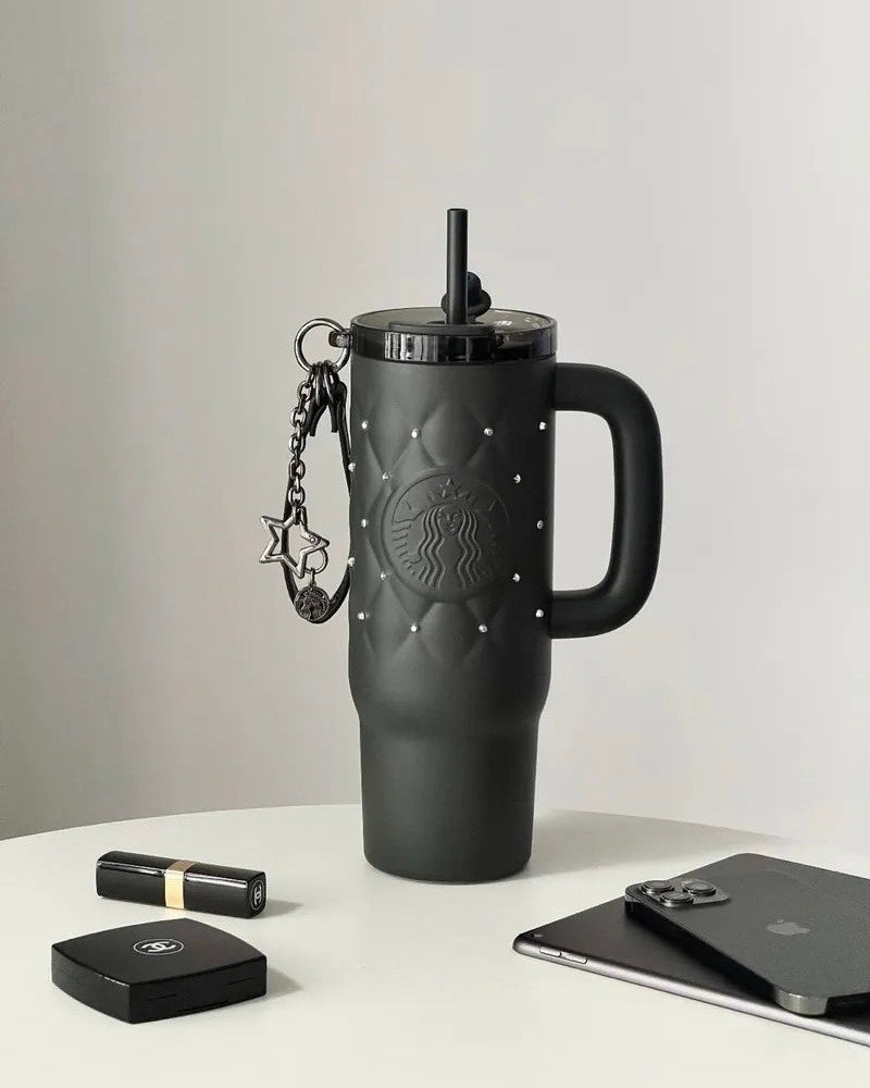 STARBUCKS 星巴克 龐克芭蕾系列 霧面啦光黑 鱈釘 星星 吸管杯 配金屬挂鏈 920ML