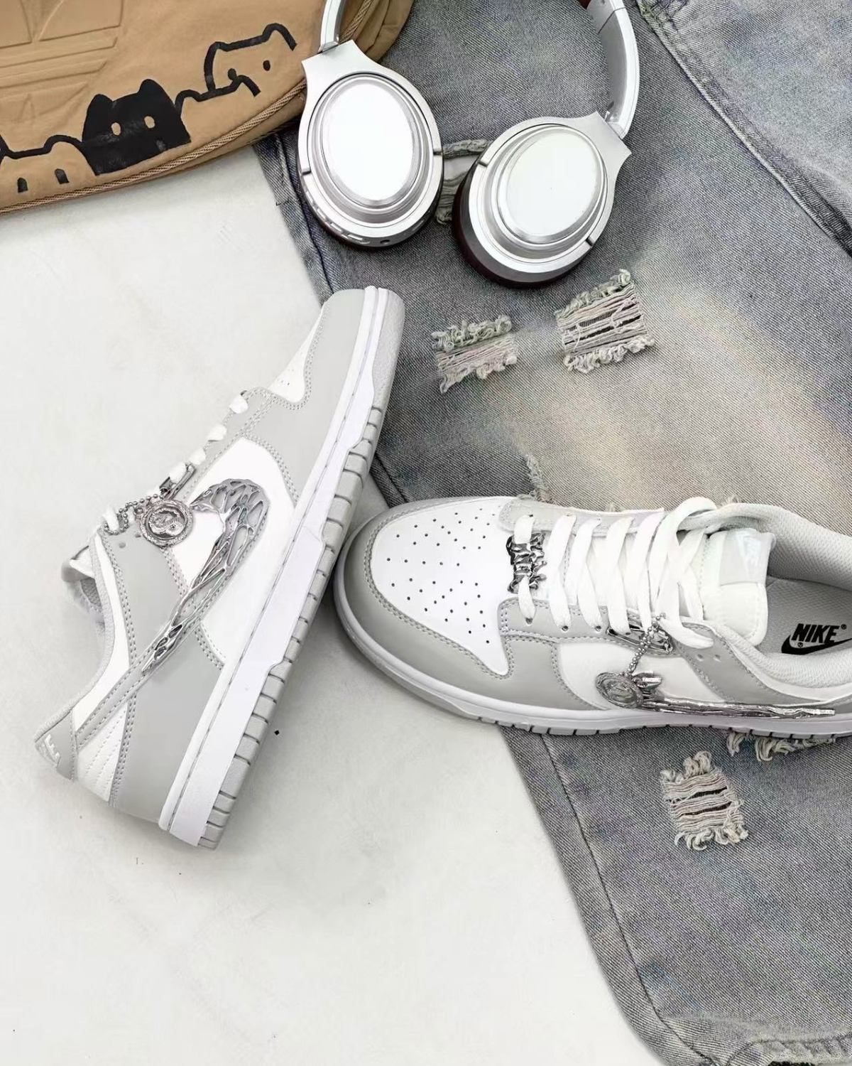 【訂製款】NIKE DUNK LOW 灰白 液態銀 金屬 低筒 男女鞋