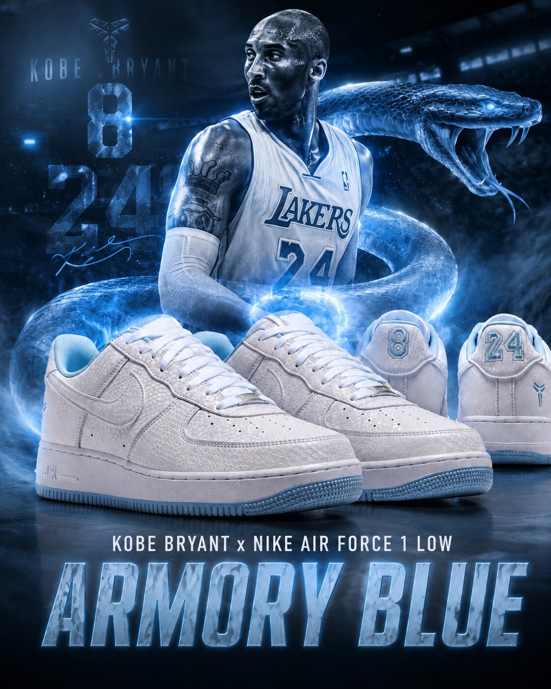 Nike x Kobe Bryant AF1 淺藍白 蛇麟 刺繡 科比 曼巴 低筒休閑鞋 IB0018-103