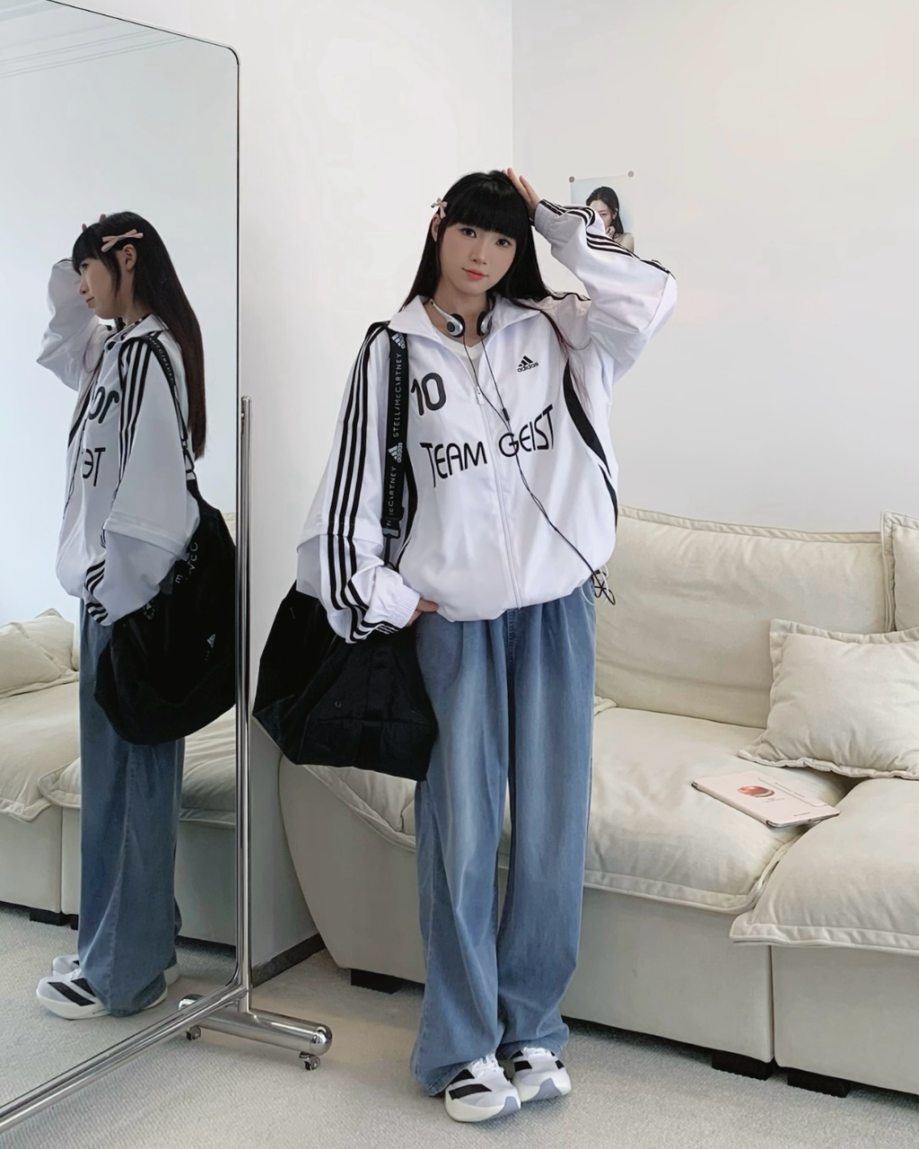 Adidas Adilenium Season 4 立領防風外套雙拉鏈袖子可拆白色KE7570黑色KE7569