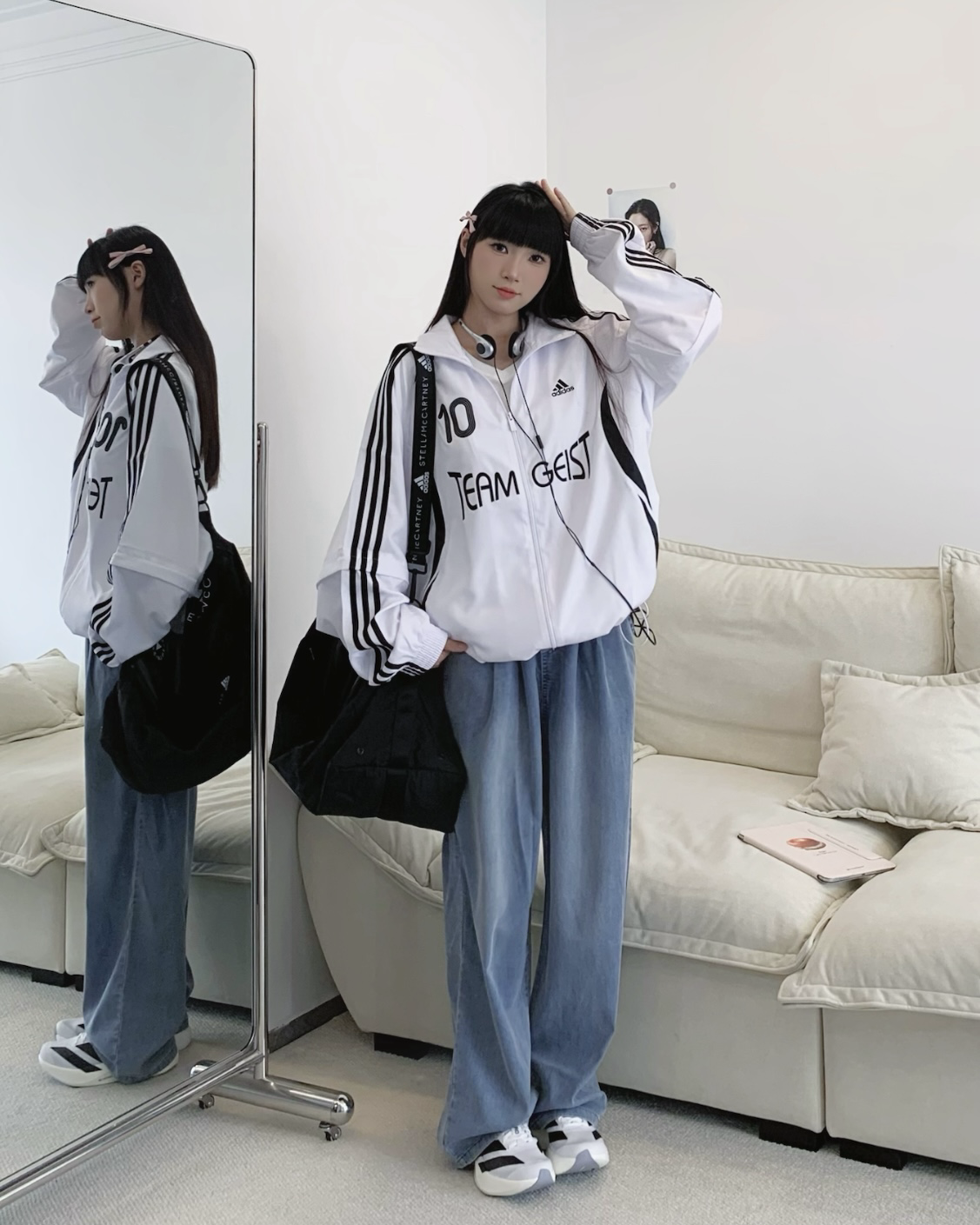 Adidas Adilenium Season 4 立領防風外套雙拉鏈袖子可拆白色KE7570黑色KE7569