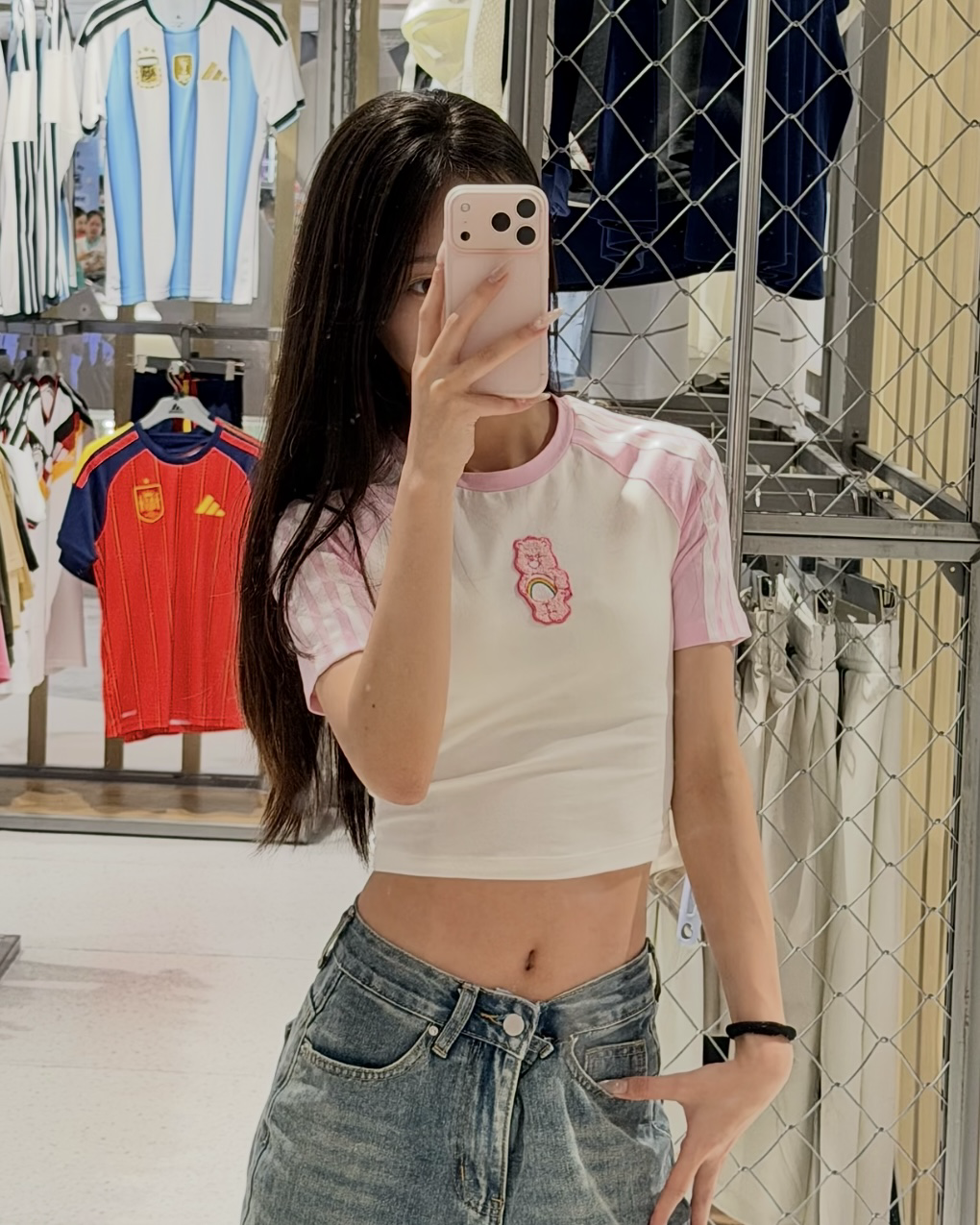 ADIDAS x CARE BEARS 彩虹熊聯名短版貼身短袖上衣 藍色KR9634 粉色KR9628