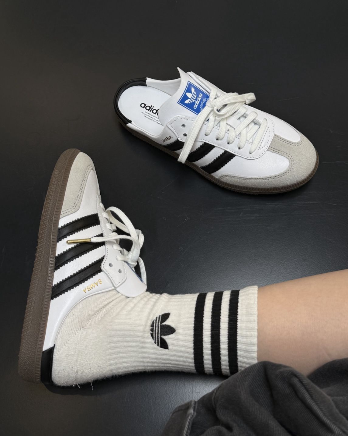 Adidas Samba OG Mule 經典麼皮焦糖底穆勒鞋半拖懶人鞋白色黑色 LB3814 LB3815