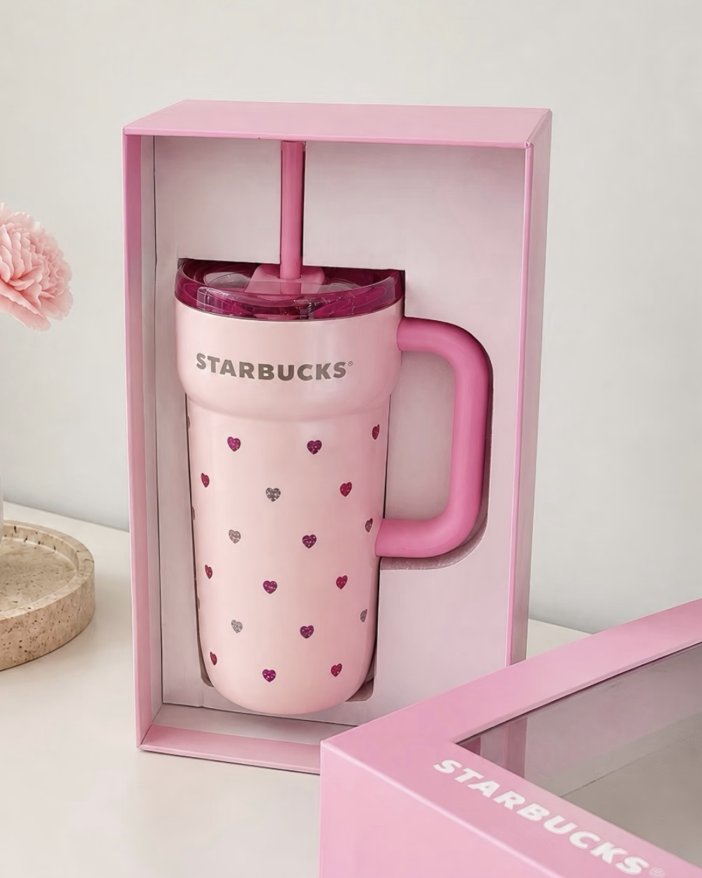 STARBUCKS 星巴克 星動告白系列 不鏽鋼吸管杯 粉色 愛心 禮盒 670ml