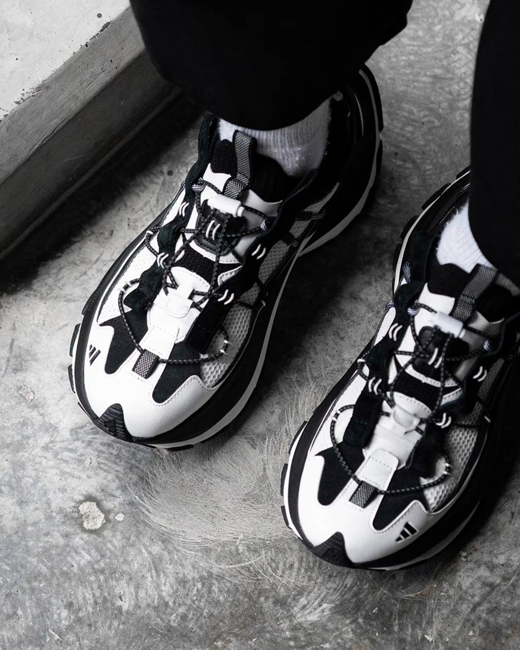 adidas FOS XLG SPEED HIKE 黑白熊貓 機甲鞋 解構 快速抽繩 厚底增高 巴黎世家平替