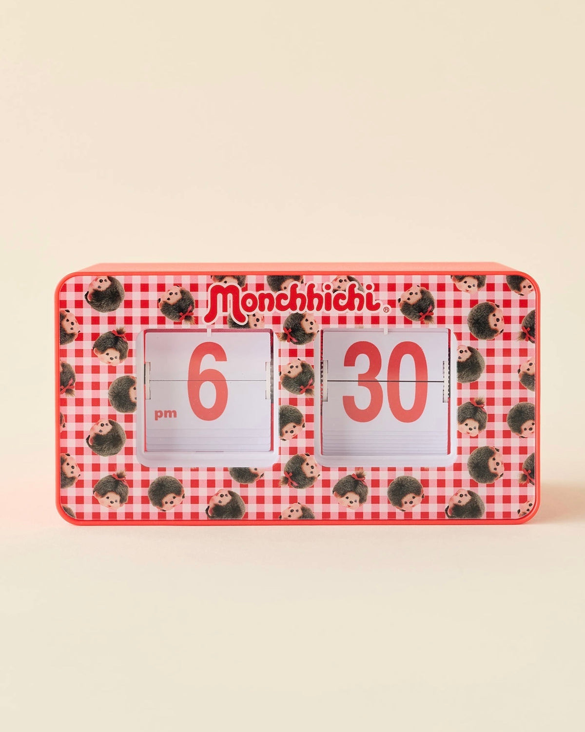 Monchhichi 蒙奇奇 翻頁電子鐘 時鐘 紅格紋