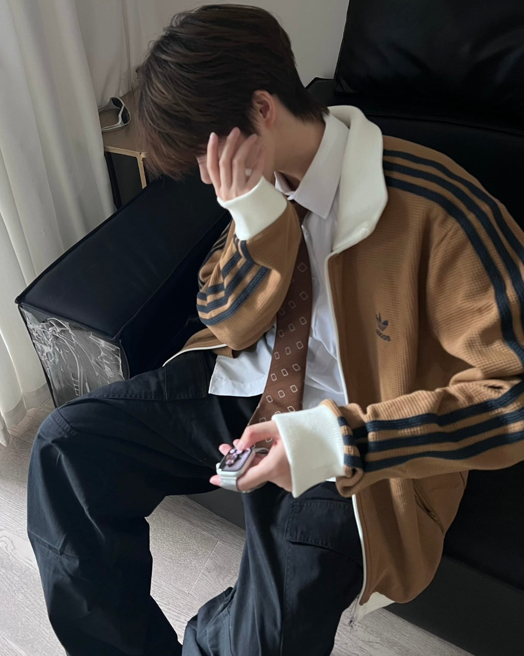 Adidas 華夫格外套 金珉圭/邊伯賢同款 泰奶棕