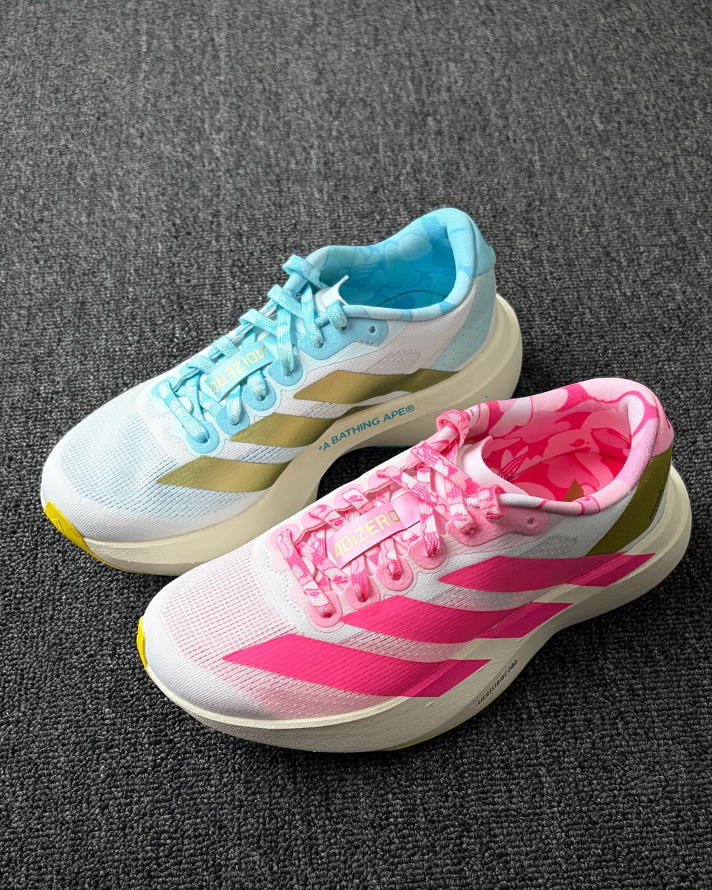 ADIDAS x BAPE ADIZERO EVO SL 藍粉鸳鴦鞋 不對稱 聯名款 跑鞋 運動鞋KJ5751