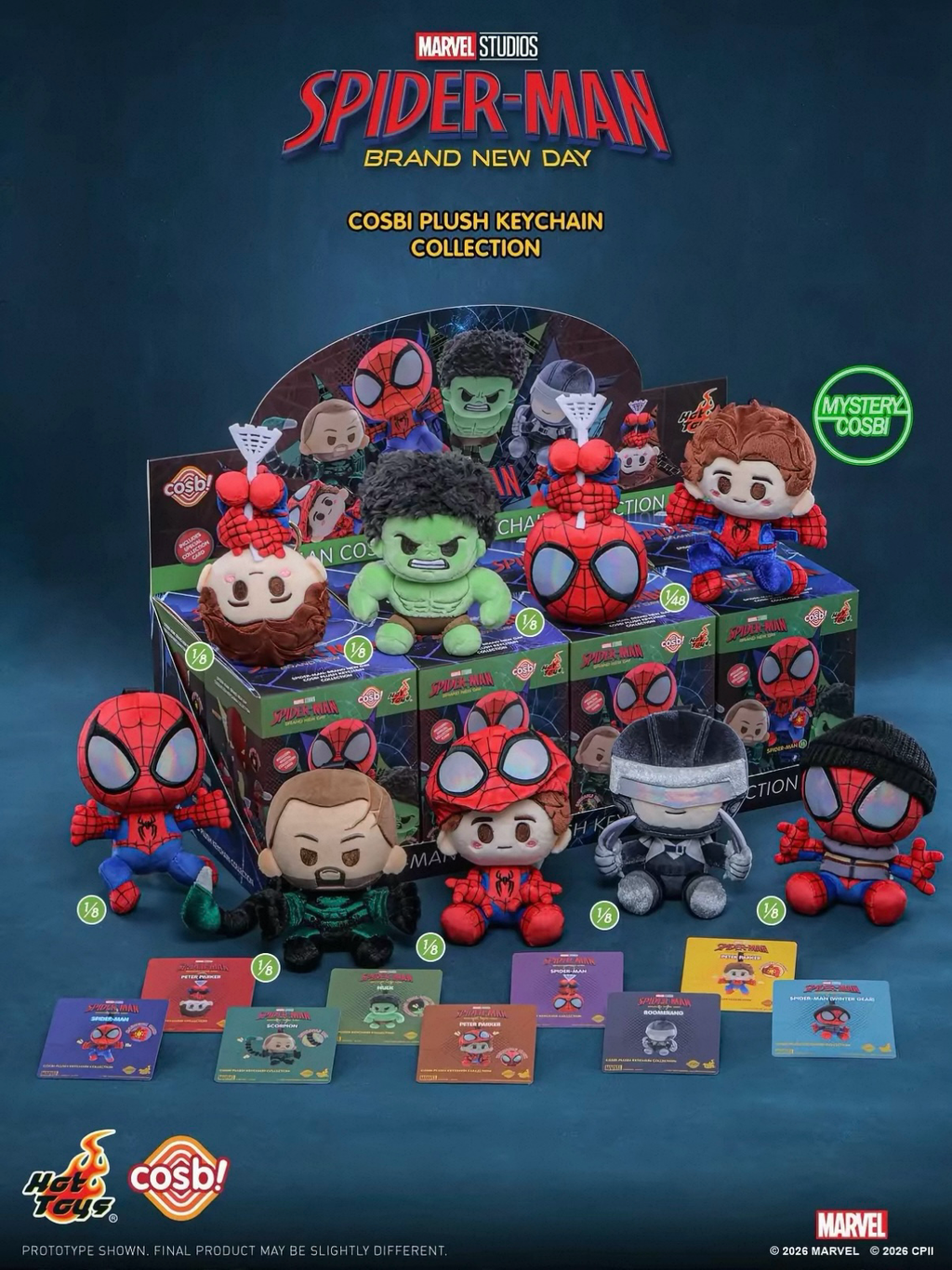 正版授權HotToys x Marvel 蜘蛛人 重生日 COSBI毛絨吊飾 盲盒