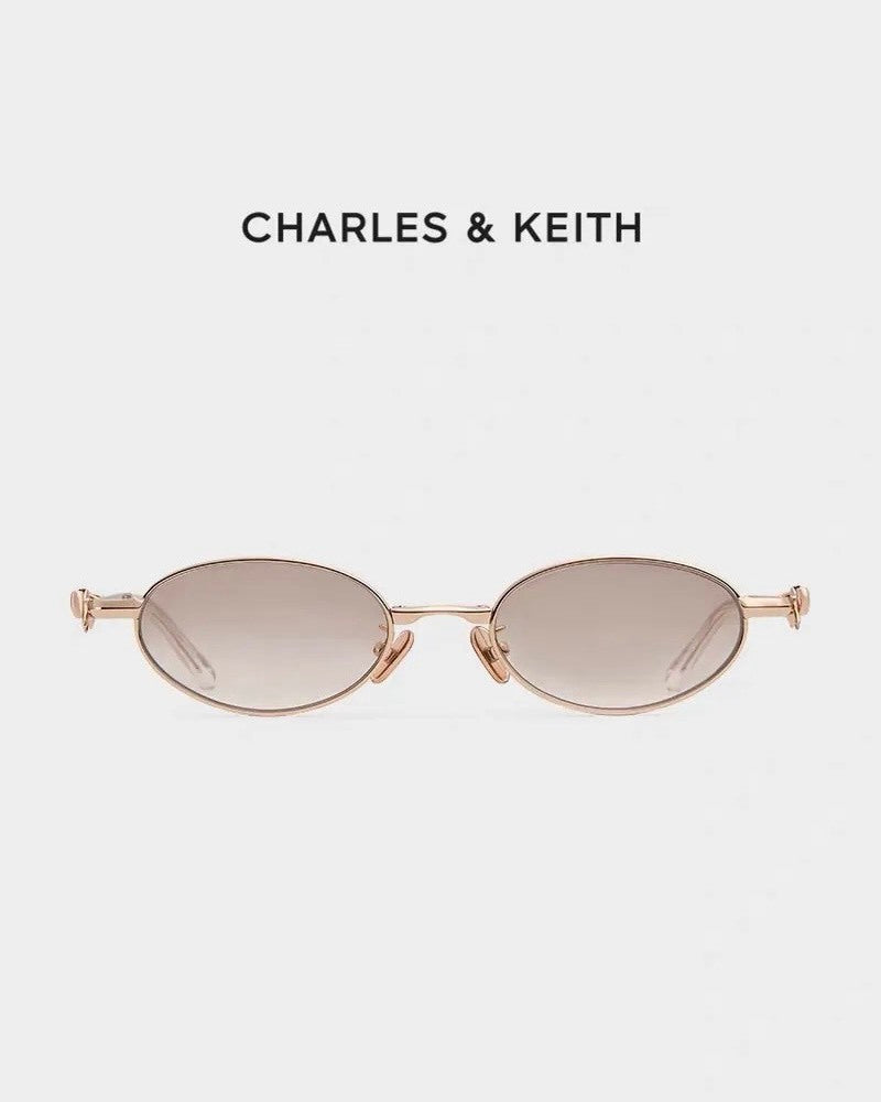 CHARLES & KEITH 小CK 蝴蝶結 粉水晶 折疊式 銀框 眼鏡 銀色