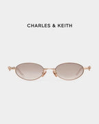 CHARLES & KEITH 小CK 蝴蝶結 粉水晶 折疊式 銀框 眼鏡 銀色