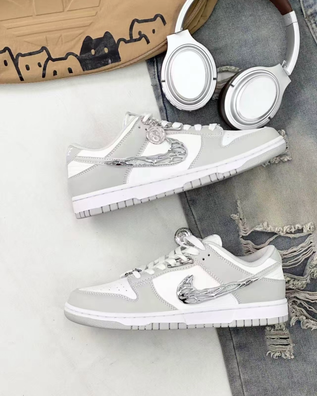 【訂製款】NIKE DUNK LOW 灰白 液態銀 金屬 低筒 男女鞋