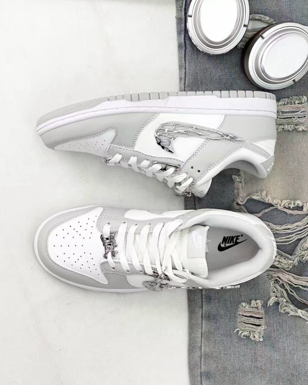 【訂製款】NIKE DUNK LOW 灰白 液態銀 金屬 低筒 男女鞋