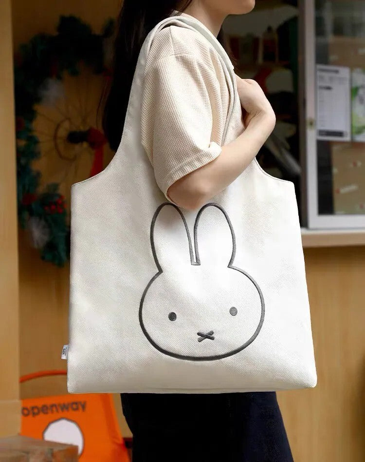 正版授權MIFFY 刺繡 大臉米菲 帆布 白色 托特包