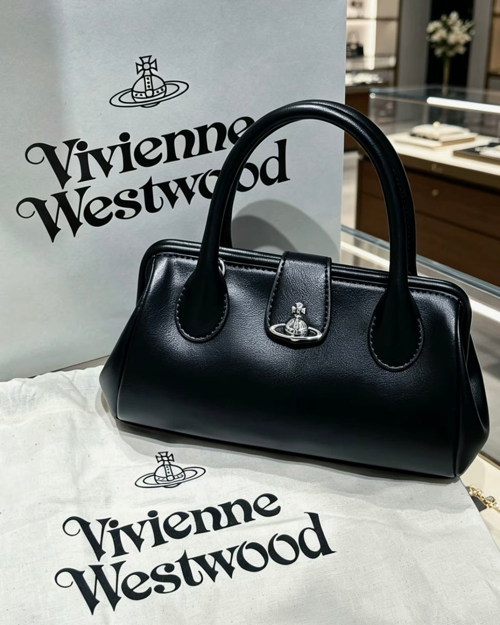 VIVIENNE WESTWOOD Pamela 鱷魚壓紋 波士頒包 手提包 黑色 西太后 薇薇安