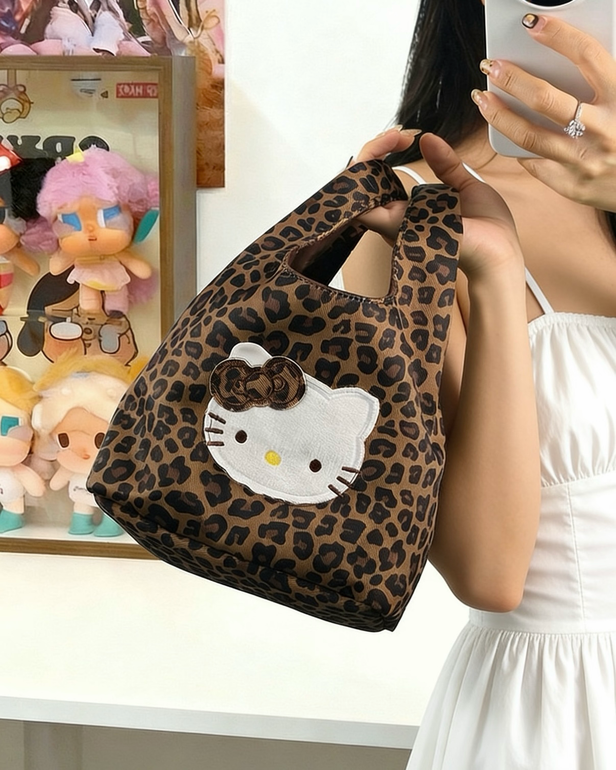正版授權SANRIO HELLO KITTY 麂皮 手提包 豹紋 三麗鷗 凱蒂貓