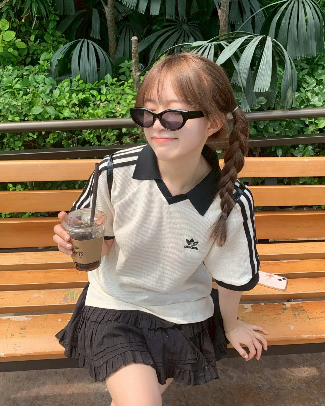 ADIDAS ORIGINALS 螺紋翻領短袖上衣三線 米白JV9265 海軍藍KB5461