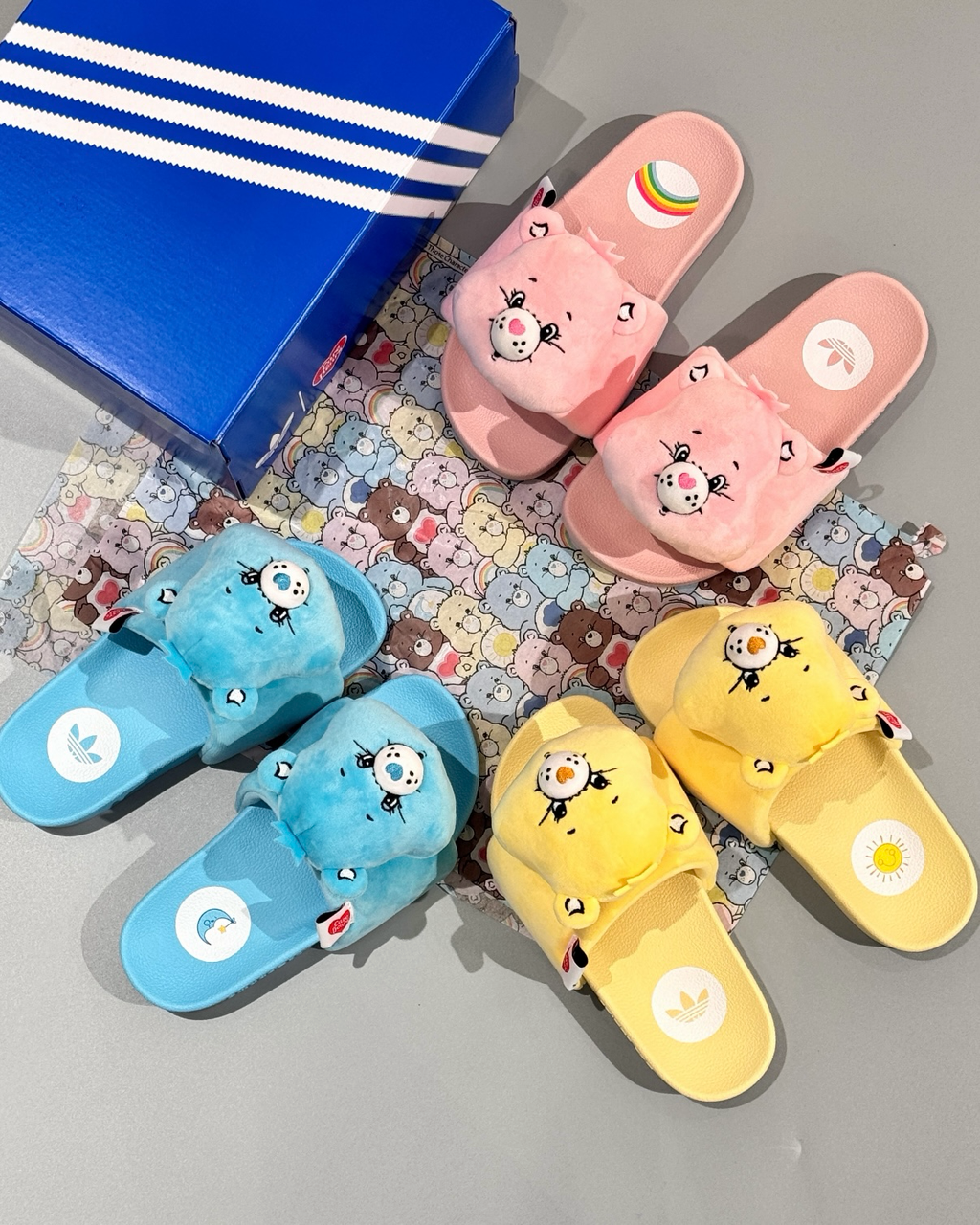 ADIDAS x CARE BEARS Adilette 彩虹熊聯名毛絨拖鞋睡覺熊陽光熊樂觀熊