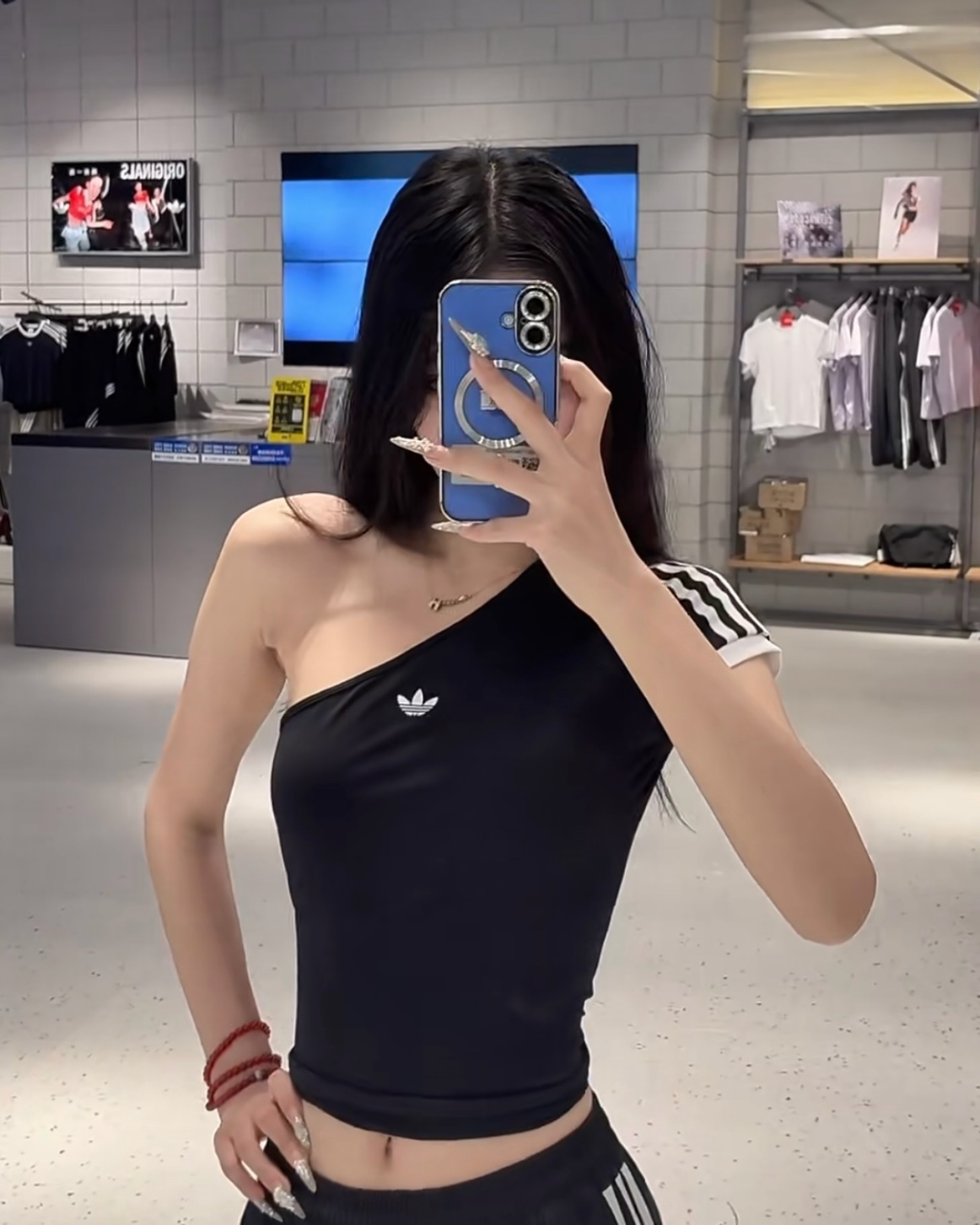 ADIDAS ADILENIUM 5.0 斜肩削肩合身不對稱短袖上衣黑色KY5180粉棕KY518